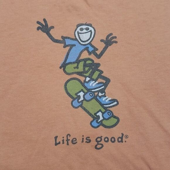 LIFE IS GOOD BOY'S ORANGE SKATEBOARD LONG-SLEEVE T-SHIRT, SIZE LARGE - Picture 2 of 7